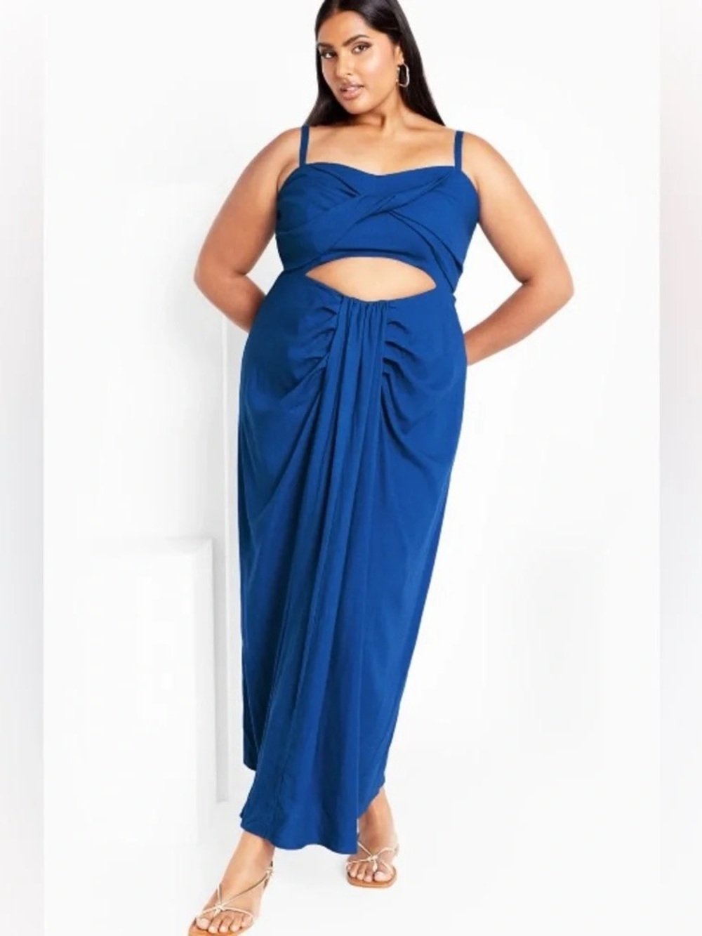 NWT City Chic April Maxi Dress in Blue Oly Plus Size Twist Front Cut-Out Size 18